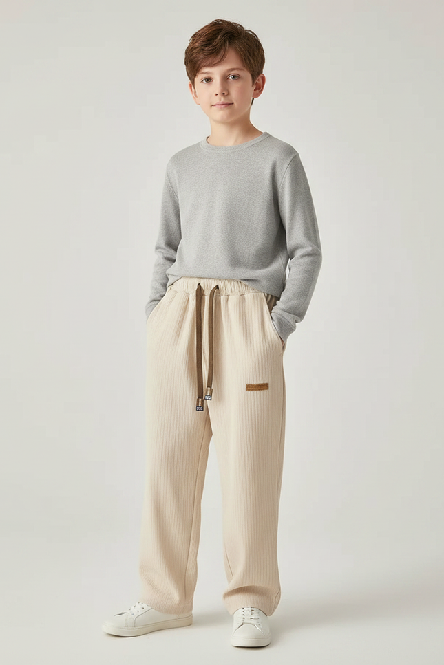 Pantalon Japonais Beige Droit Ample Côtelé Décontracté - Cordé