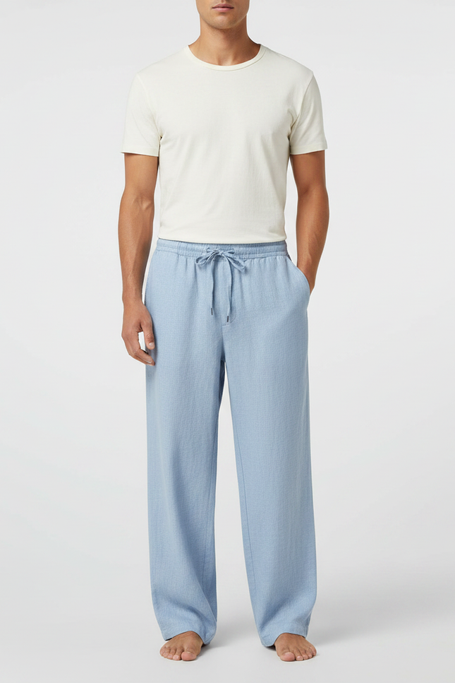 Pantalon Japonais Lin Ample Bleu Ciel Fluide