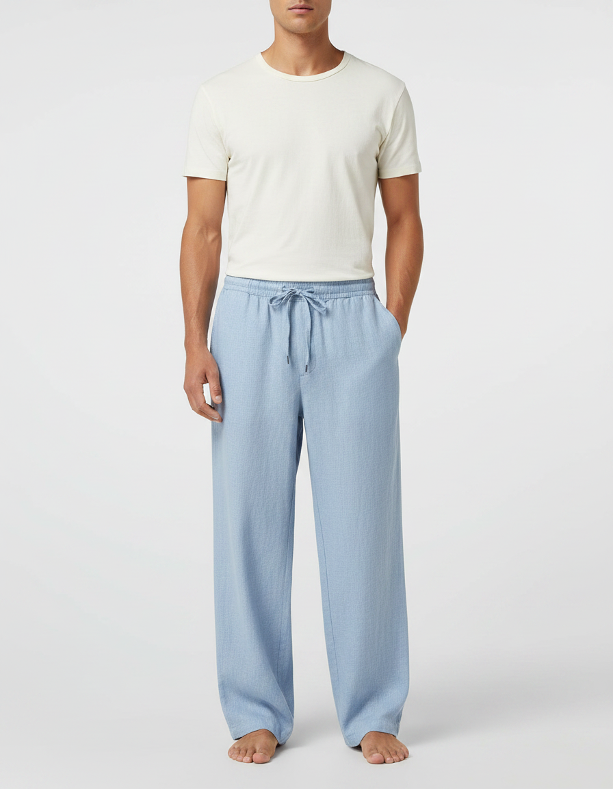 Pantalon Japonais Lin Ample Bleu Ciel Fluide