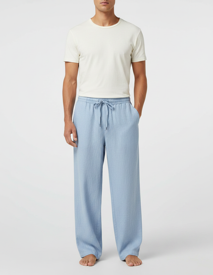 Pantalon Japonais Lin Ample Bleu Ciel Fluide