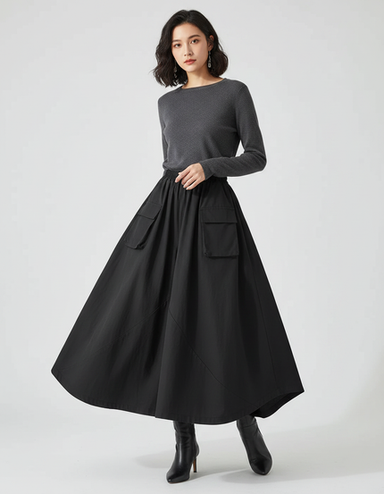 Pantalon Japonais Noir Fluide Ample Élégant Poches - Toile