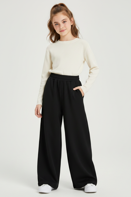 Pantalon Japonais Noir Ample Côtelé Décontracté - Molleton