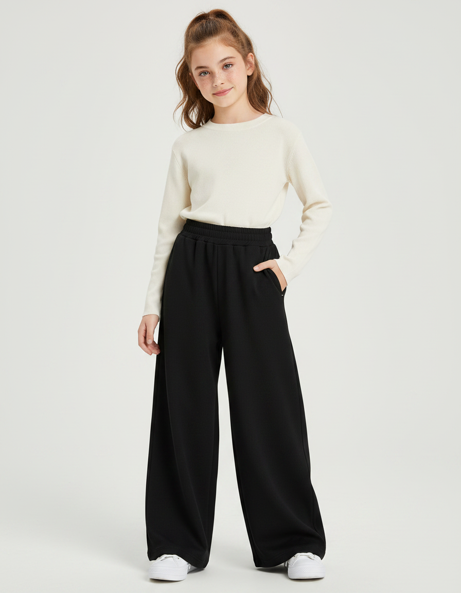 Pantalon Japonais Noir Ample Côtelé Décontracté - Molleton