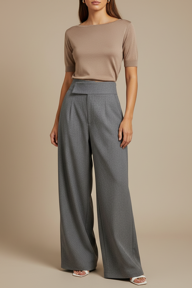 Pantalon Japonais Large Gris Plissé Tissé Élégant - Tweed