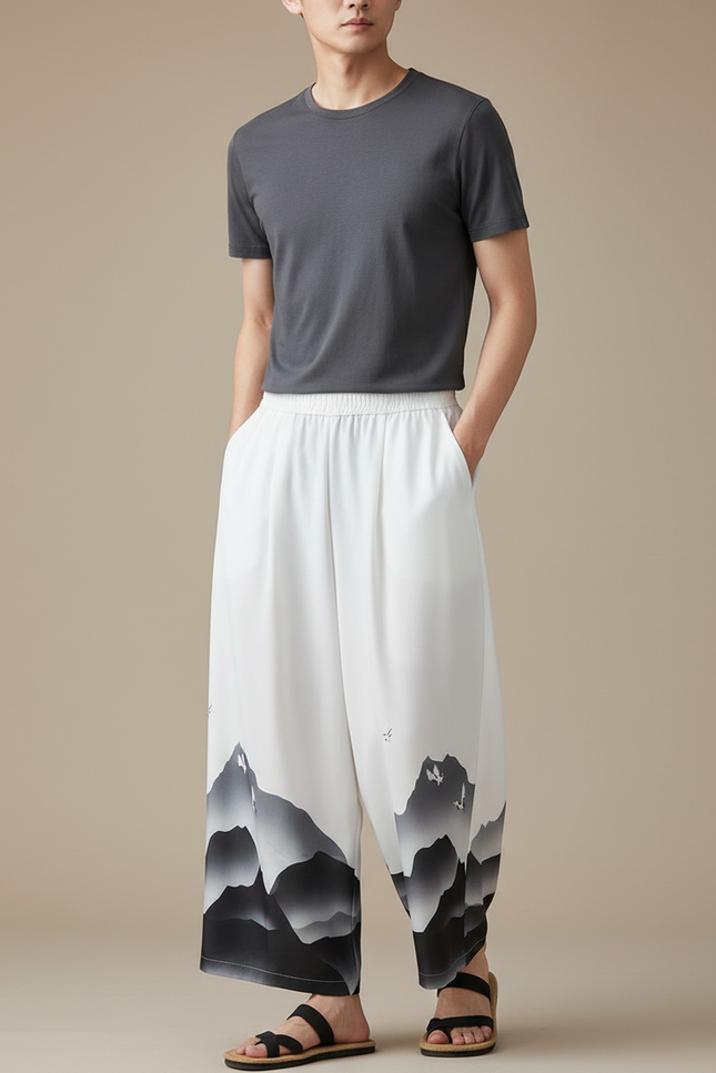 Pantalon Japonais Blanc Ample Montagne Décontracté Homme - Polyester