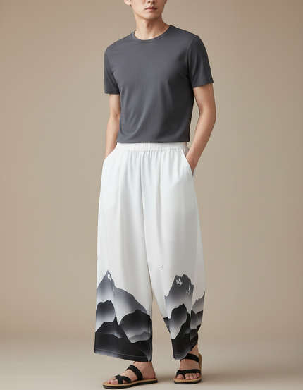 Pantalon Japonais Blanc Ample Montagne Décontracté Homme - Polyester