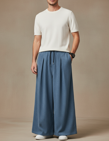 Pantalon Japonais Bleu Côtelé Ample Décontracté Homme - Cordé