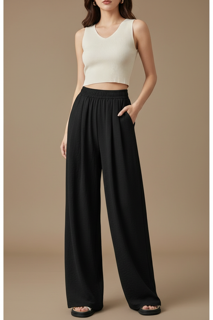 Pantalon Japonais Femme Noir Large Lin - Viscose