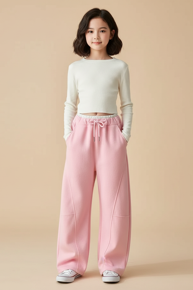 Pantalon Japonais Rose Ample Molleton Enfant Décontracté