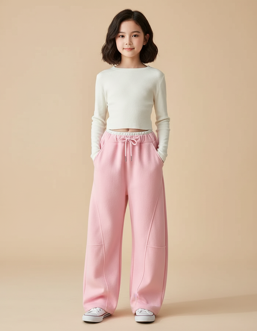 Pantalon Japonais Rose Ample Molleton Enfant Décontracté