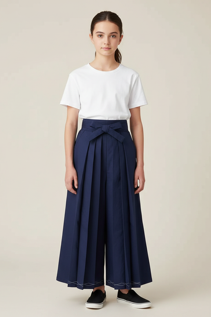 Pantalon Japonais Bleu Marine Plissé Large Coton - Gabardine