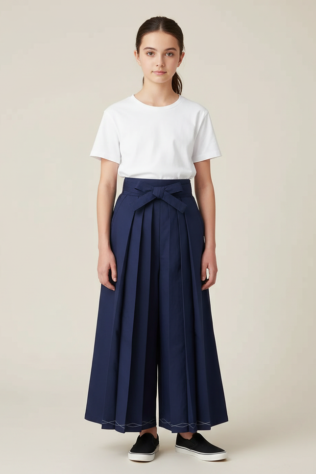 Pantalon Japonais Bleu Marine Plissé Large Coton - Gabardine