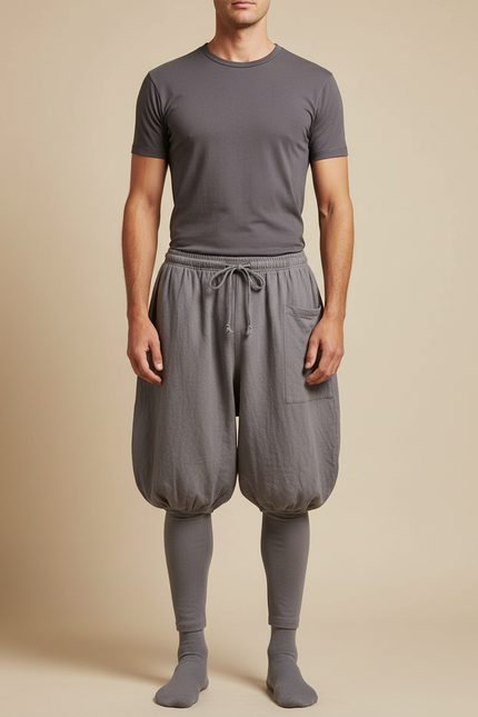 Pantalon Japonais Gris Ample Coton Bouffant Homme