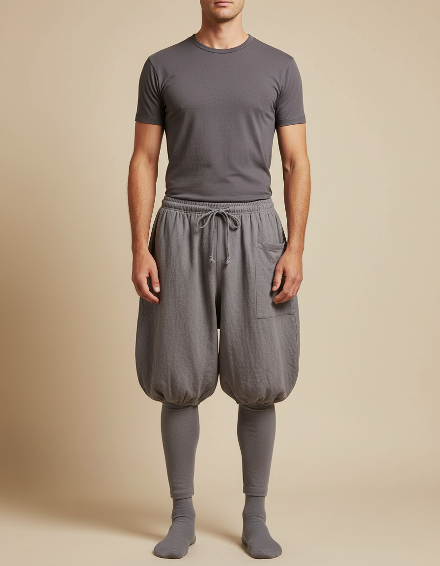 Pantalon Japonais Gris Ample Coton Bouffant Homme