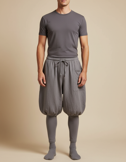 Pantalon Japonais Gris Ample Coton Bouffant Homme