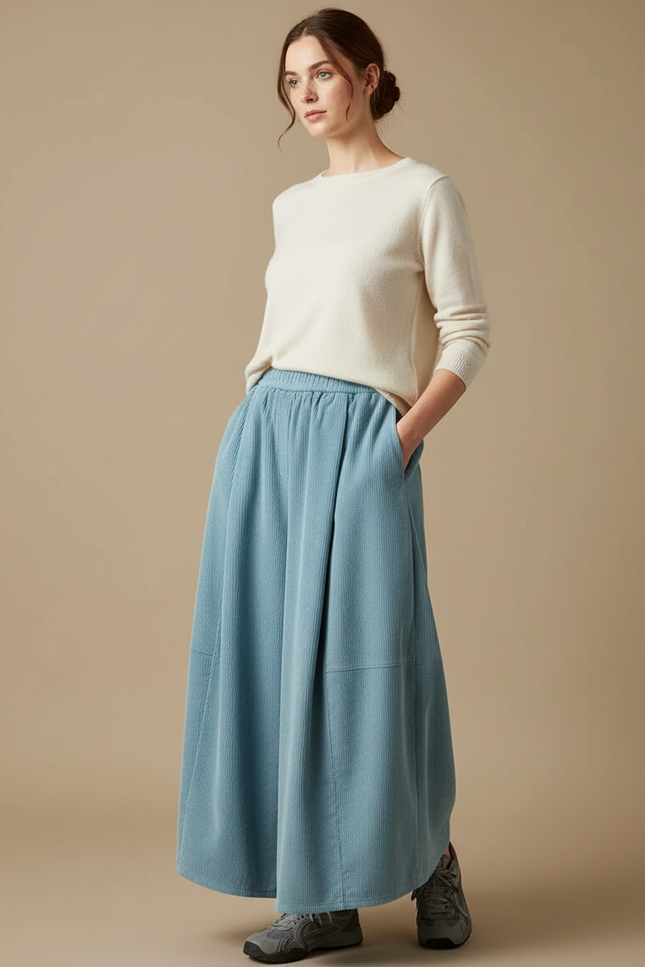 Pantalon Japonais Bleu Côtelé Ample Décontracté Confortable - Cordé