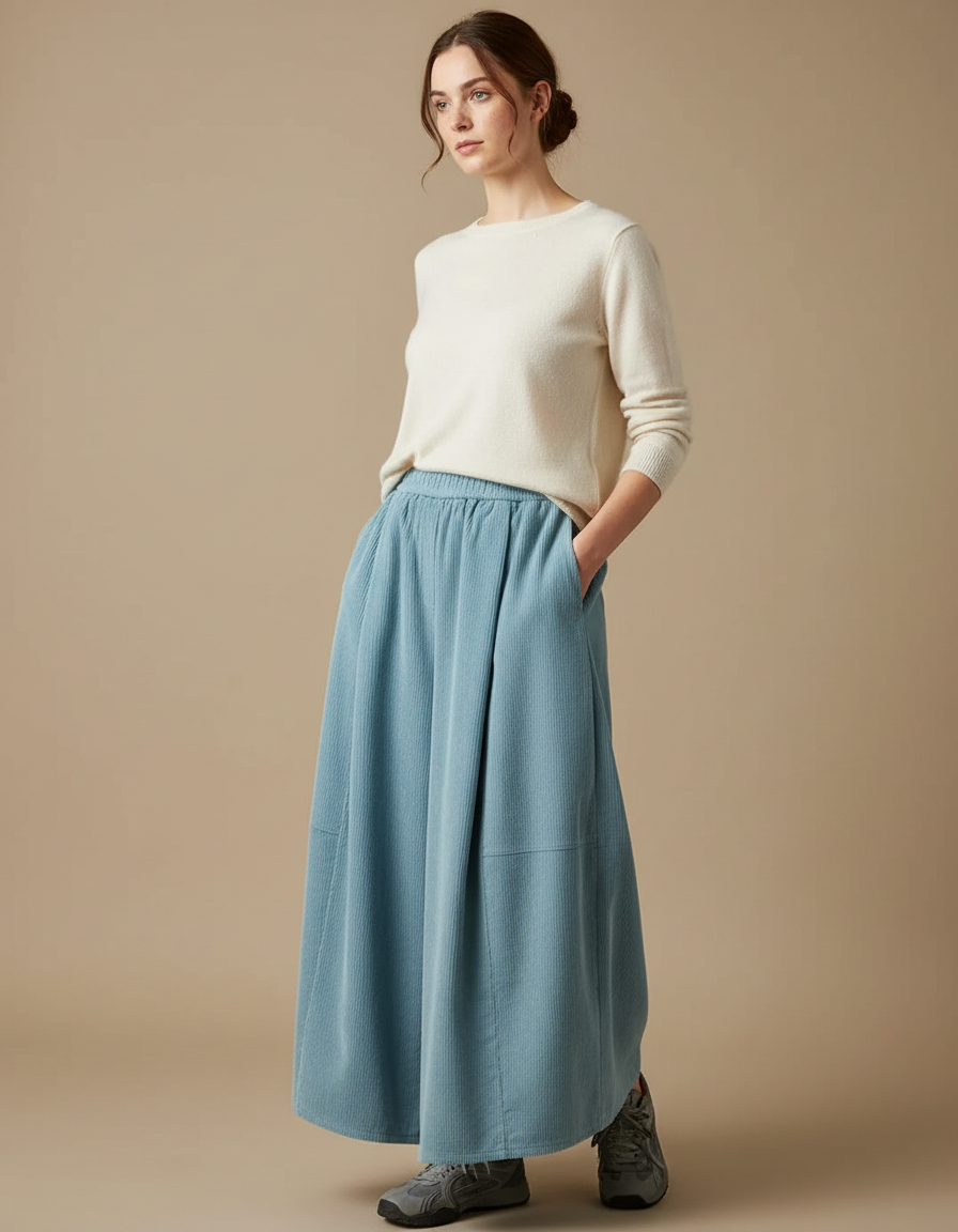 Pantalon Japonais Bleu Côtelé Ample Décontracté Confortable - Cordé