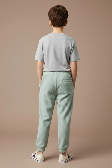 Pantalon Japonais Vert Côtelé Ample Décontracté Cordon - Cordé - vue 2