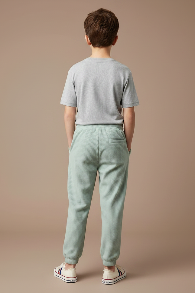 Pantalon Japonais Vert Côtelé Ample Décontracté Cordon - Cordé - vue 2
