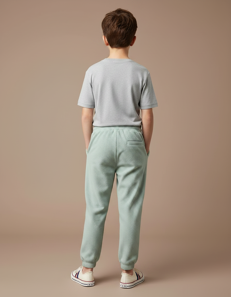 Pantalon Japonais Vert Côtelé Ample Décontracté Cordon - Cordé - vue 2