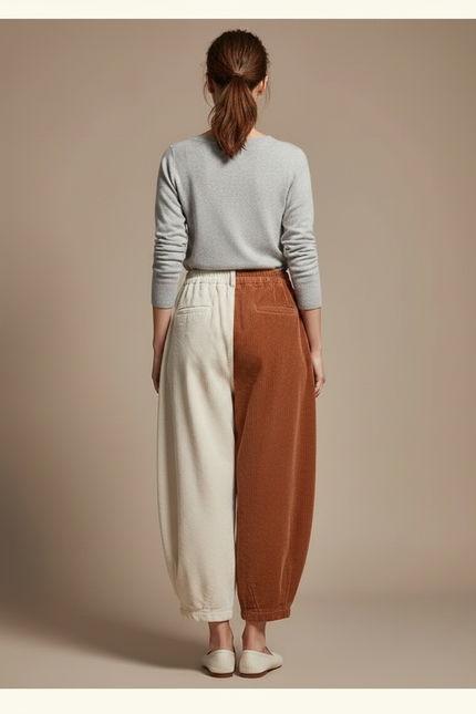 Pantalon Japonais Velours Côtelé Bicolore Ample Harem - Multicolore Cordé - vue 2