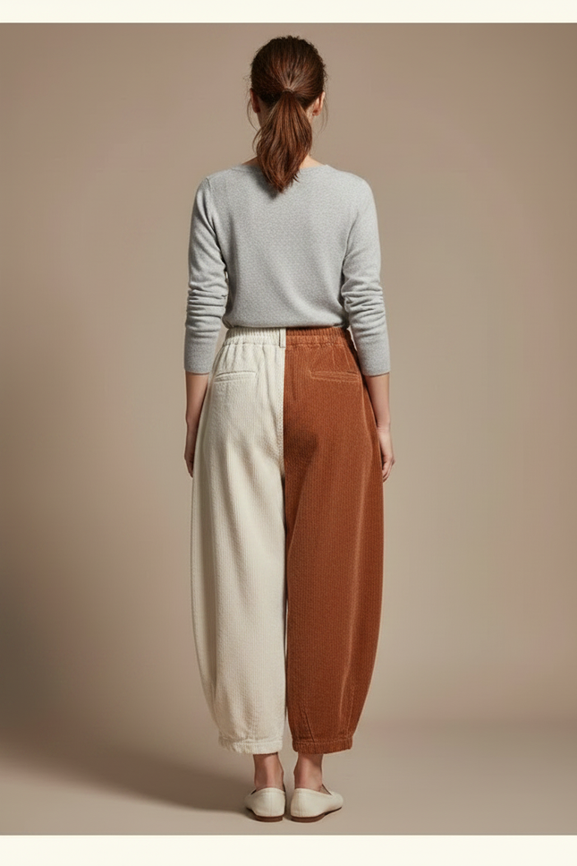 Pantalon Japonais Velours Côtelé Bicolore Ample Harem - Multicolore Cordé - vue 2