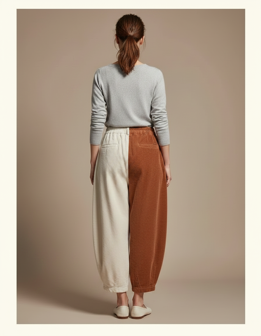 Pantalon Japonais Velours Côtelé Bicolore Ample Harem - Multicolore Cordé - vue 2