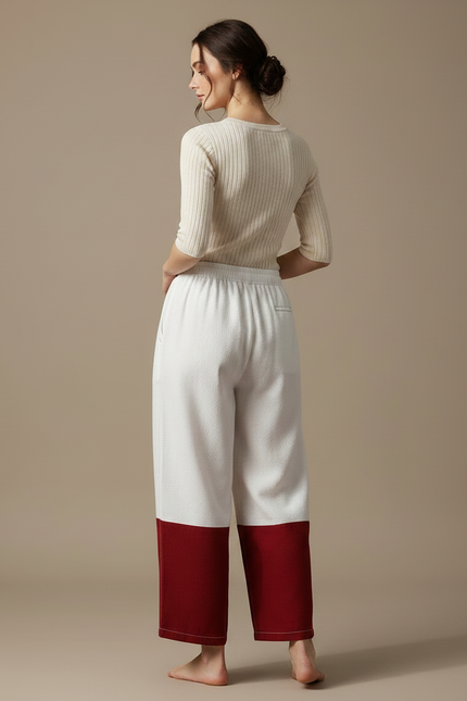 Pantalon Japonais Bicolore Ample Coton Décontracté Femme - Multicolore - vue 2