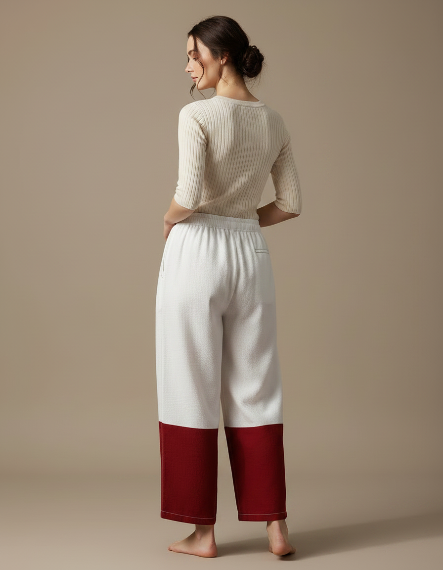 Pantalon Japonais Bicolore Ample Coton Décontracté Femme - Multicolore - vue 2