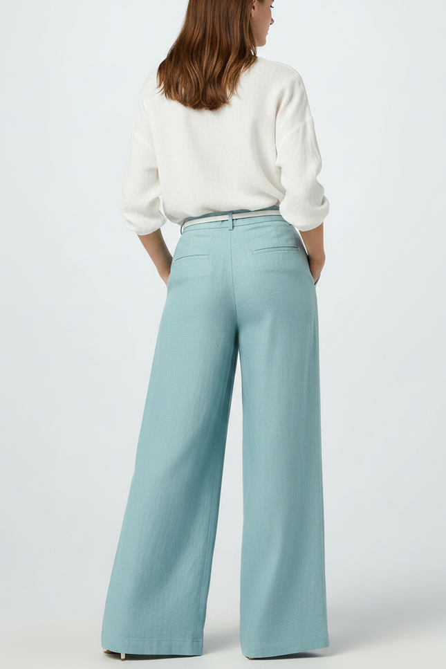 Pantalon Japonais Bleu Ciel Lin Ample Fluide Femme - vue 2