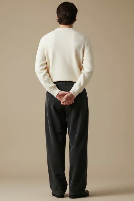 Pantalon Japonais Velours Côtelé Gris Ample Droit - Cordé - vue 2