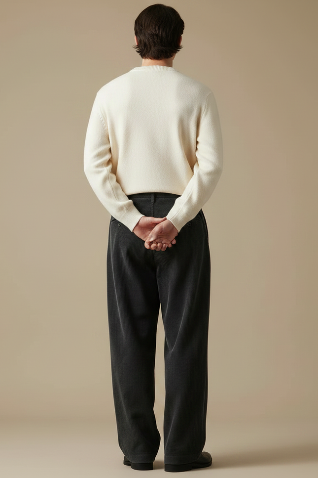 Pantalon Japonais Velours Côtelé Gris Ample Droit - Cordé - vue 2