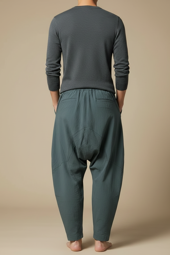Pantalon Japonais Gris Anthracite Ample Coton Confortable - Bleu - vue 2