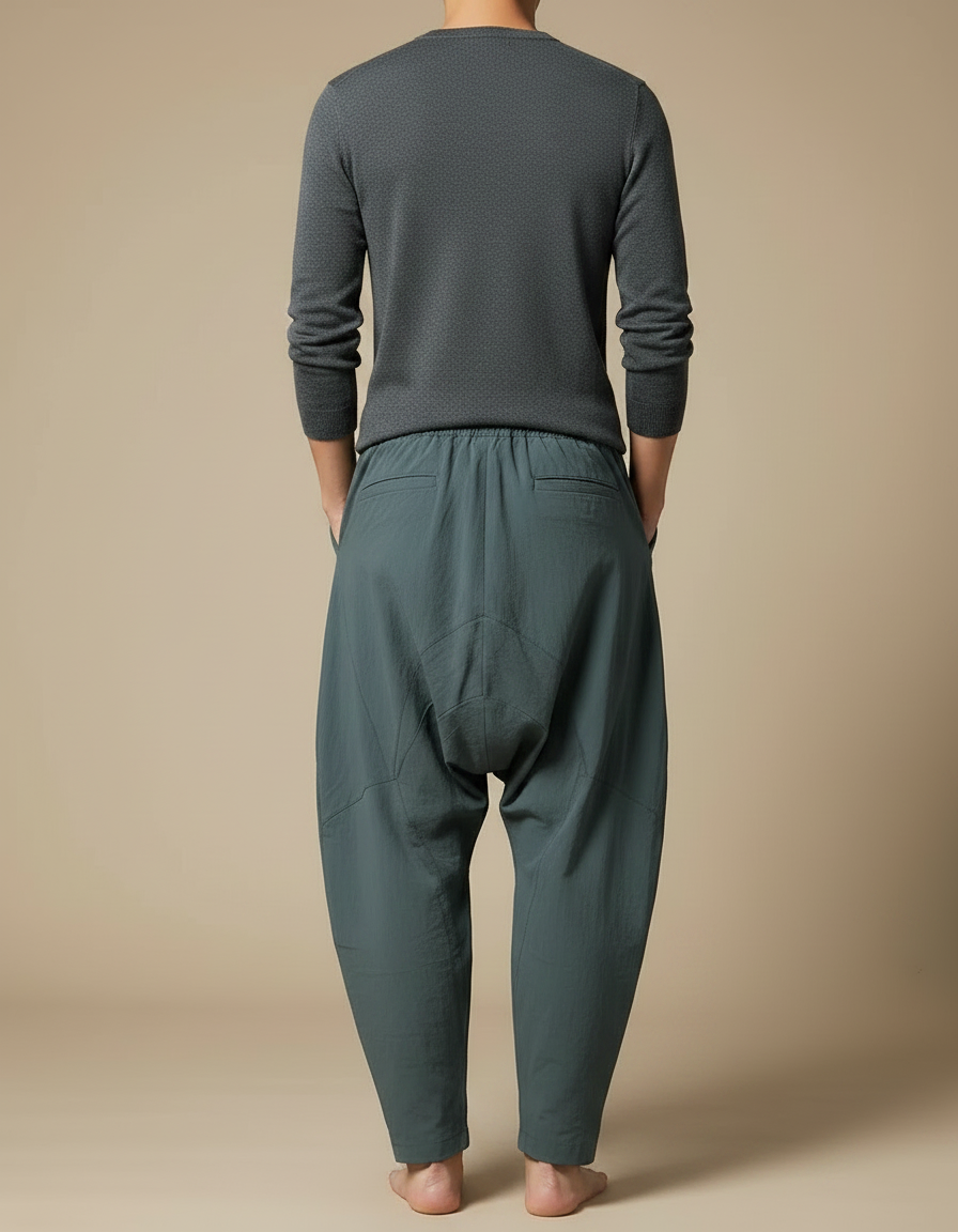 Pantalon Japonais Gris Anthracite Ample Coton Confortable - Bleu - vue 2