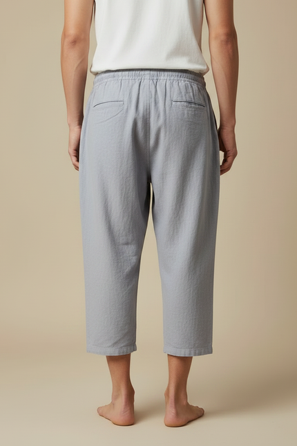 Pantalon Japonais Gris Coton Ample Court Décontracté - Lin - vue 2