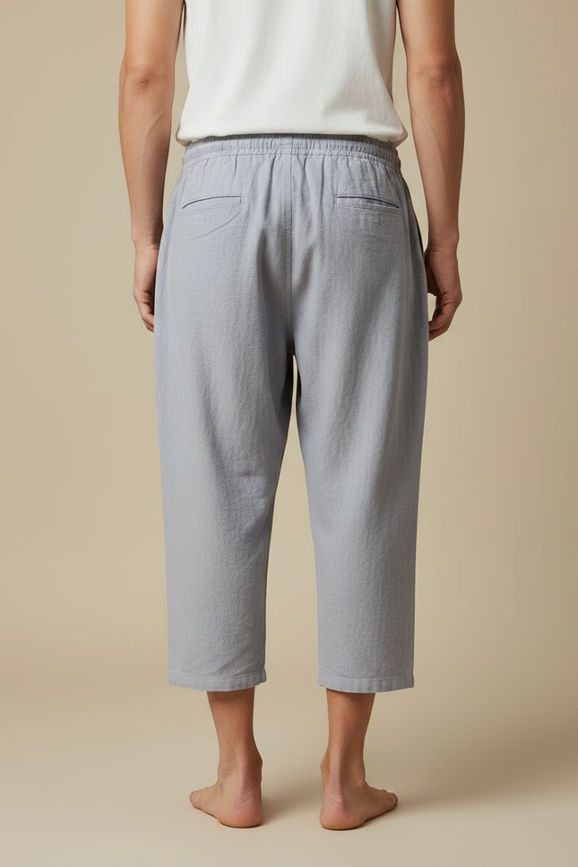 Pantalon Japonais Gris Coton Ample Court Décontracté - Lin - vue 2
