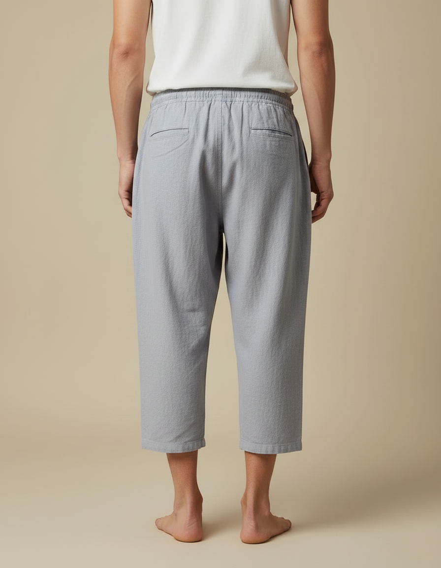 Pantalon Japonais Gris Coton Ample Court Décontracté - Lin - vue 2