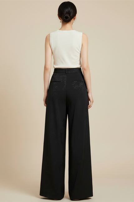 Pantalon Japonais Noir Jacquard Ample Fluide Élégant - Viscose - vue 2