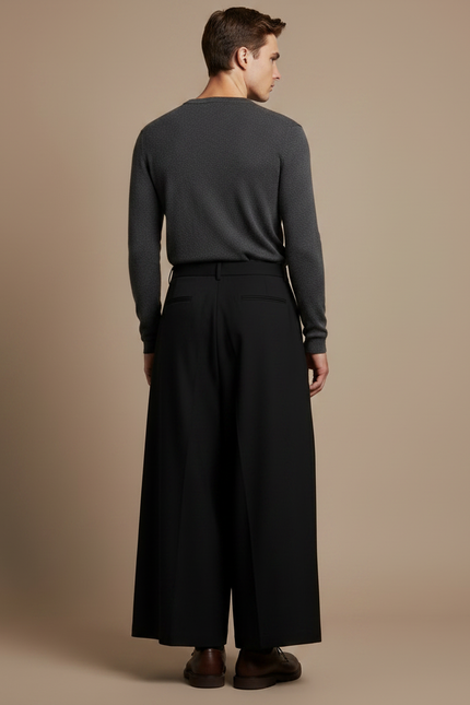 Pantalon Japonais Noir Ample Plissé Fluide Unisexe - Polyester - vue 2