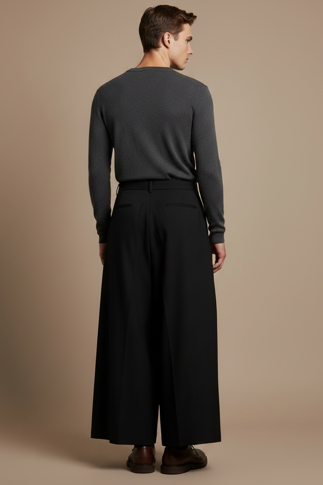 Pantalon Japonais Noir Ample Plissé Fluide Unisexe - Polyester - vue 2