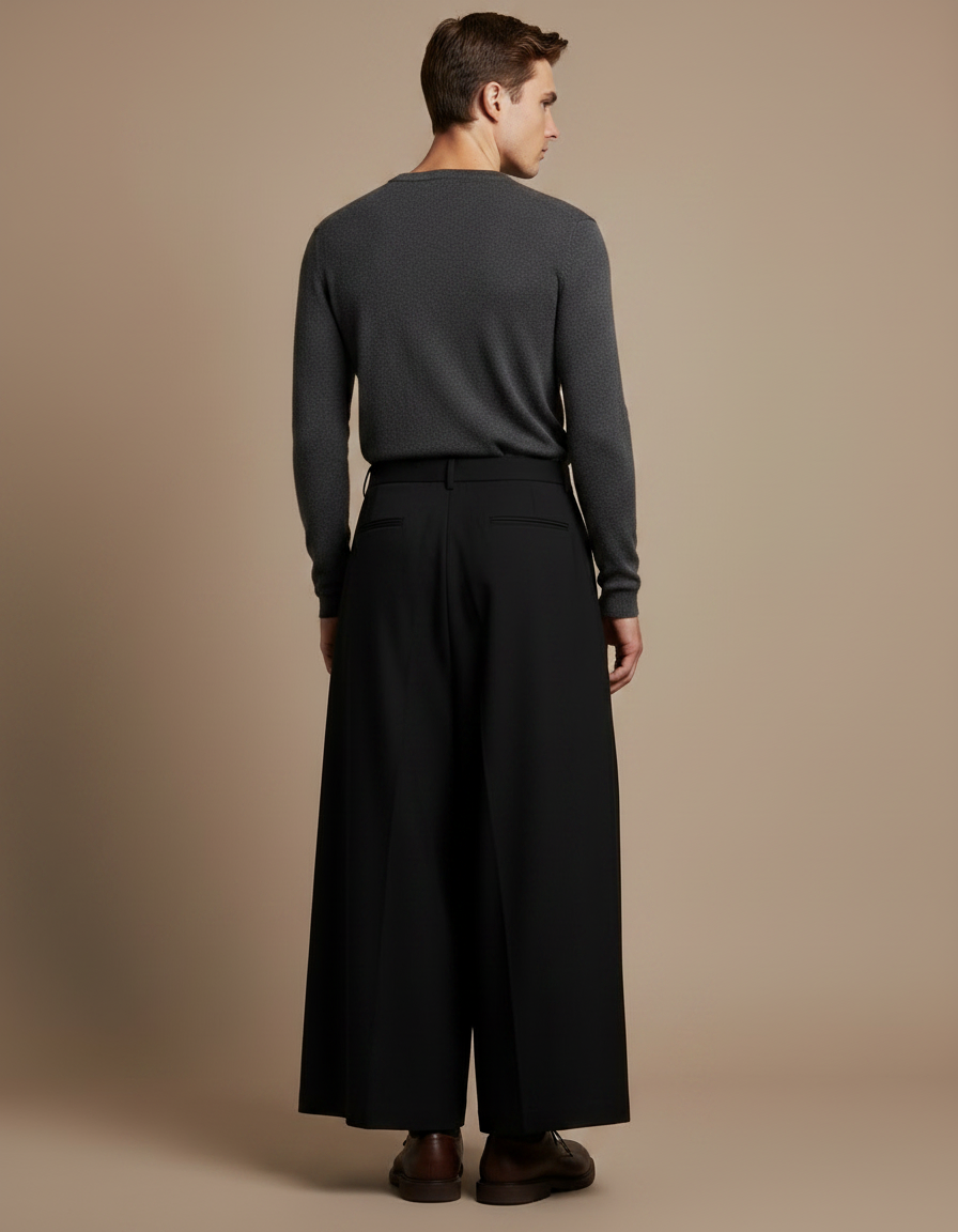 Pantalon Japonais Noir Ample Plissé Fluide Unisexe - Polyester - vue 2
