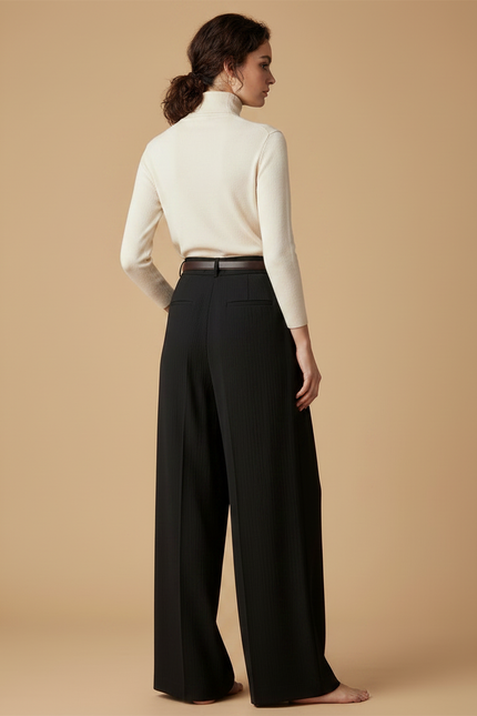 Pantalon Japonais Noir Ample Plissé Élégant Femme - Viscose - vue 2