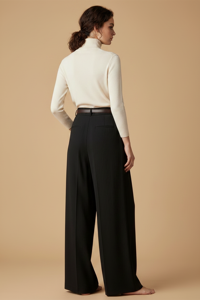 Pantalon Japonais Noir Ample Plissé Élégant Femme - Viscose - vue 2
