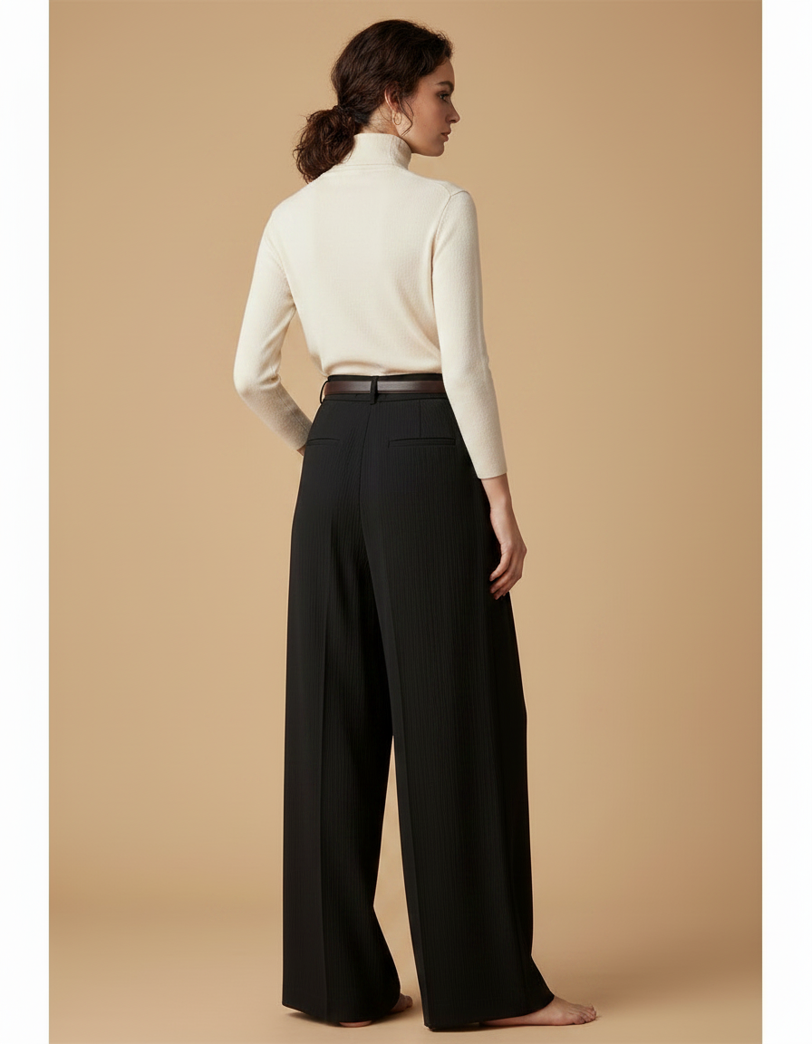 Pantalon Japonais Noir Ample Plissé Élégant Femme - Viscose - vue 2