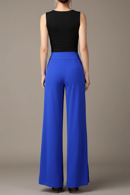 Pantalon Japonais Bleu Fluide Fendu Élégant Chiffon - Polyester - vue 2