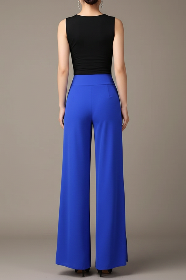 Pantalon Japonais Bleu Fluide Fendu Élégant Chiffon - Polyester - vue 2