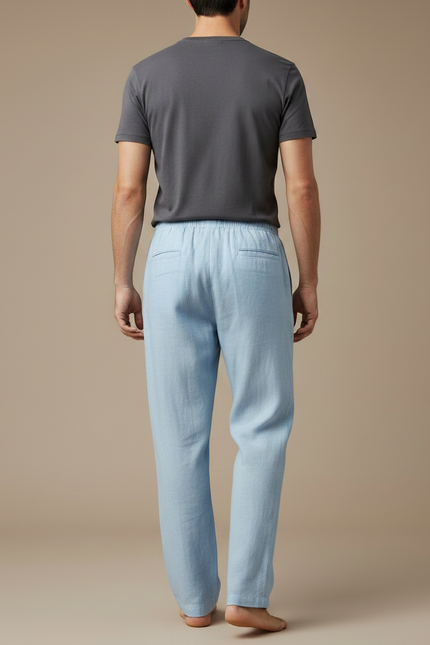 Pantalon Japonais Bleu Lin Ample Décontracté Homme - vue 2