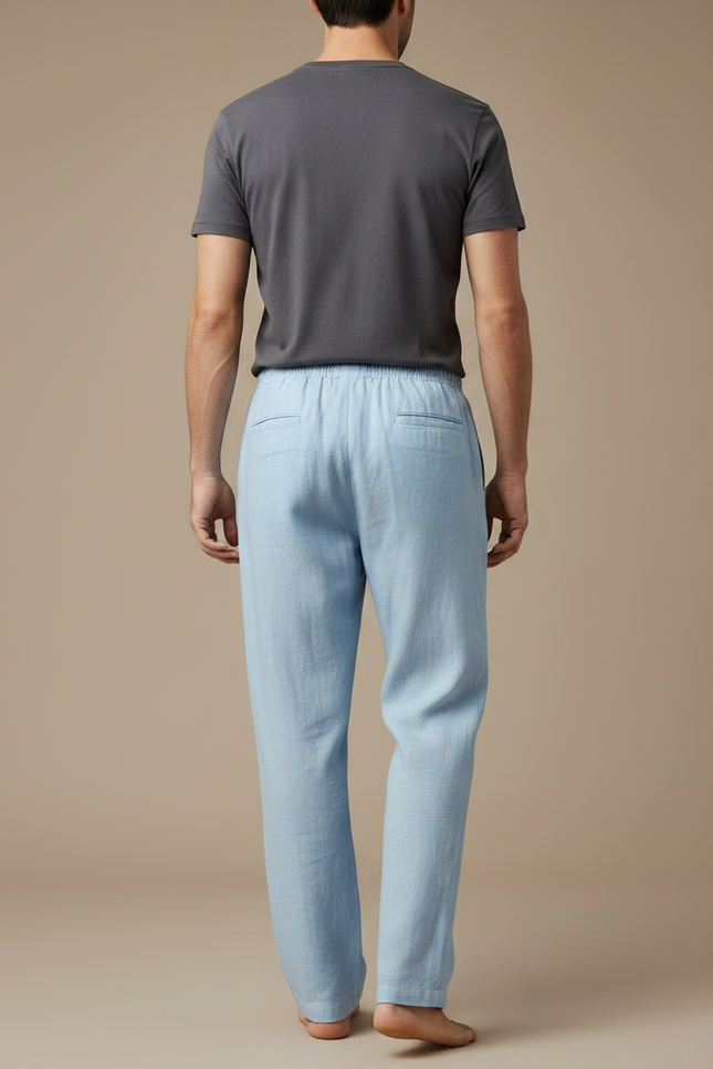 Pantalon Japonais Bleu Lin Ample Décontracté Homme - vue 2