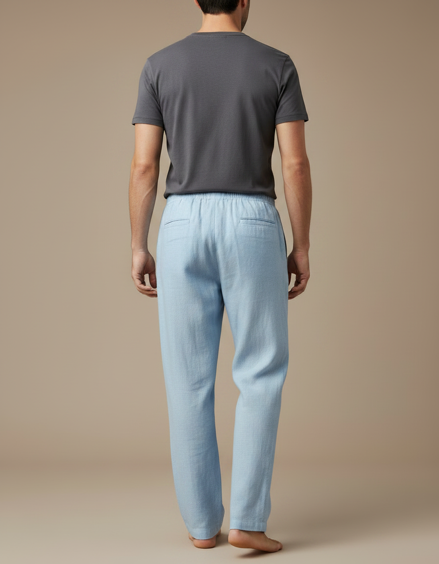 Pantalon Japonais Bleu Lin Ample Décontracté Homme - vue 2
