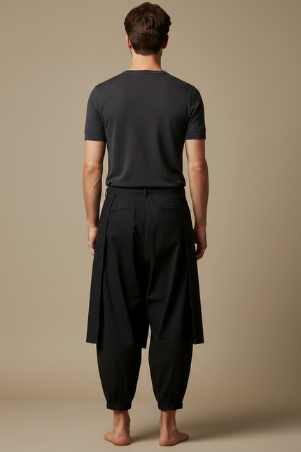 Pantalon Japonais Noir Ample Superposé Asymétrique Fluide - Coton - vue 2